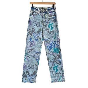 Graffiti Pattern Super High Rise Straight Jeans Women’s 2 90s Grunge Wild Fable